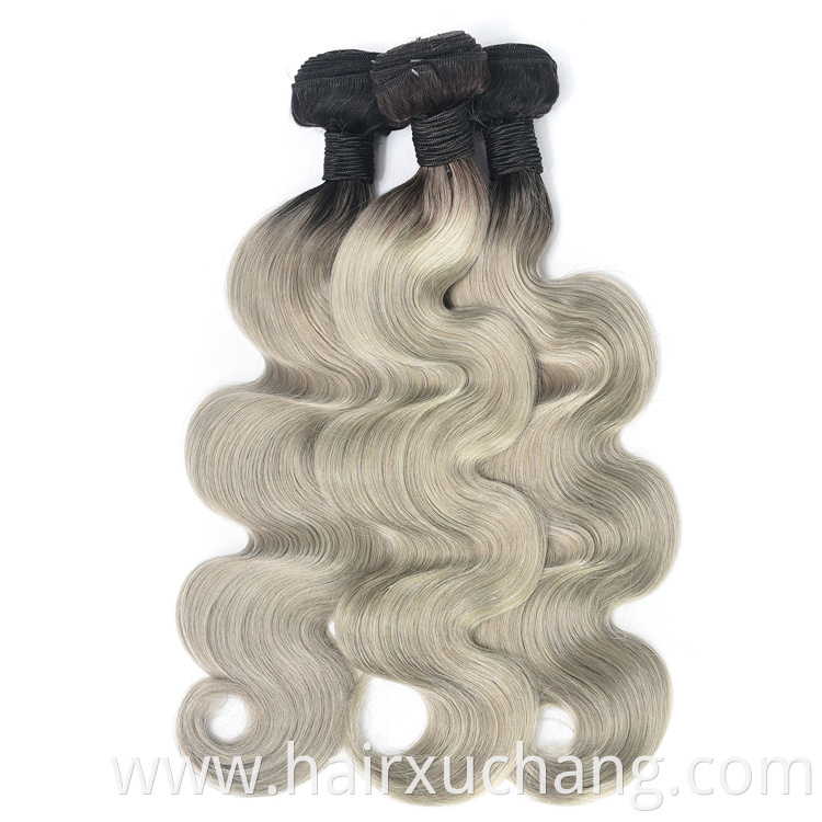 Virgin Hair Extension Brazilian Body Wave Two Tone Ombre 1B/Grey Human Hair Extention